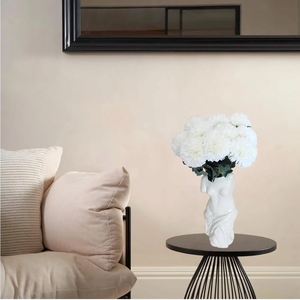 NIB Ryddelig Home Faux Chrysanthemums Large Kiku Florals,10 Stems,White,Silk